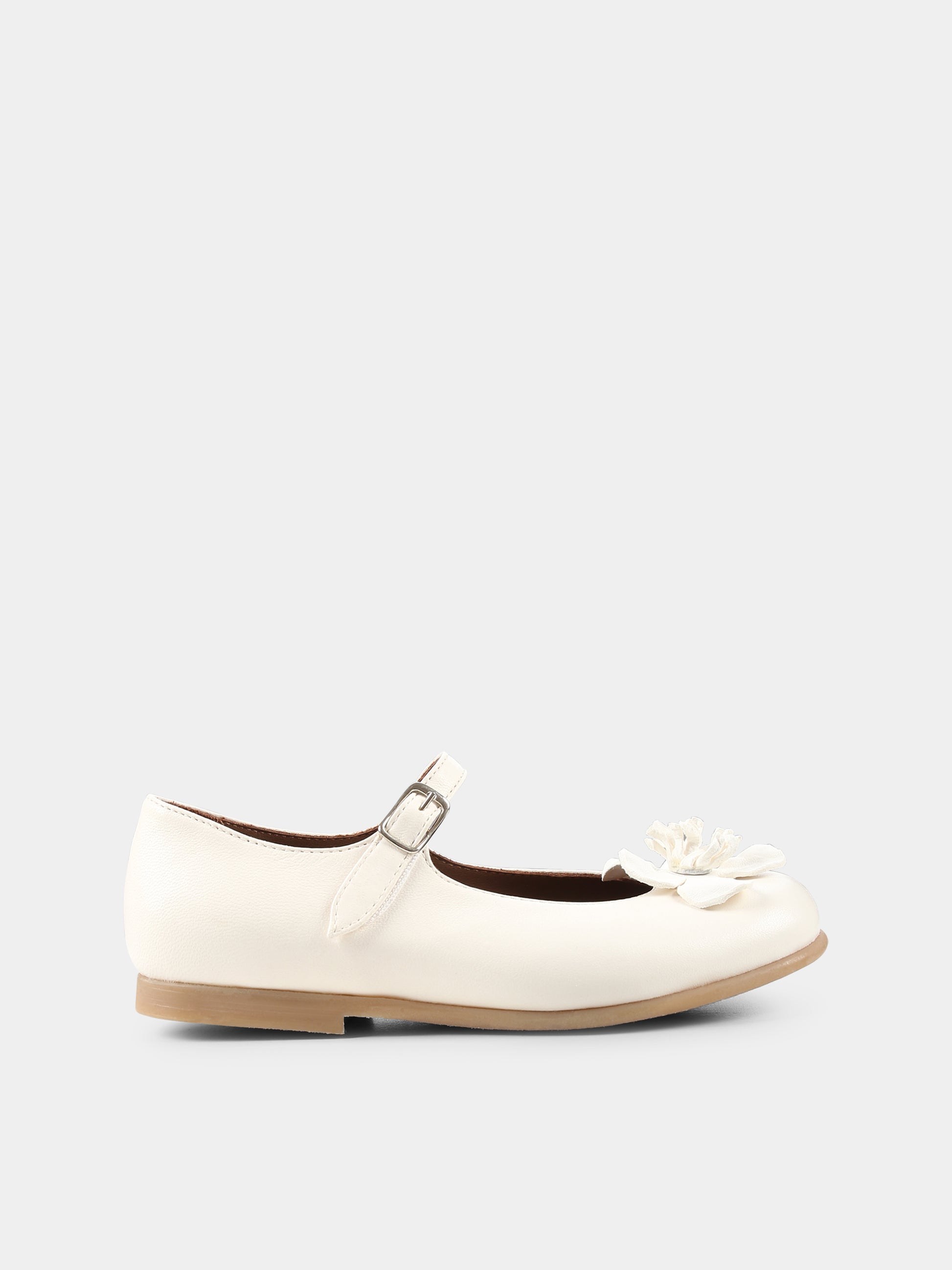 Ballerine avorio per bambina con fiore,Pèpè,01216 FK VLC ROCR AVORIO
