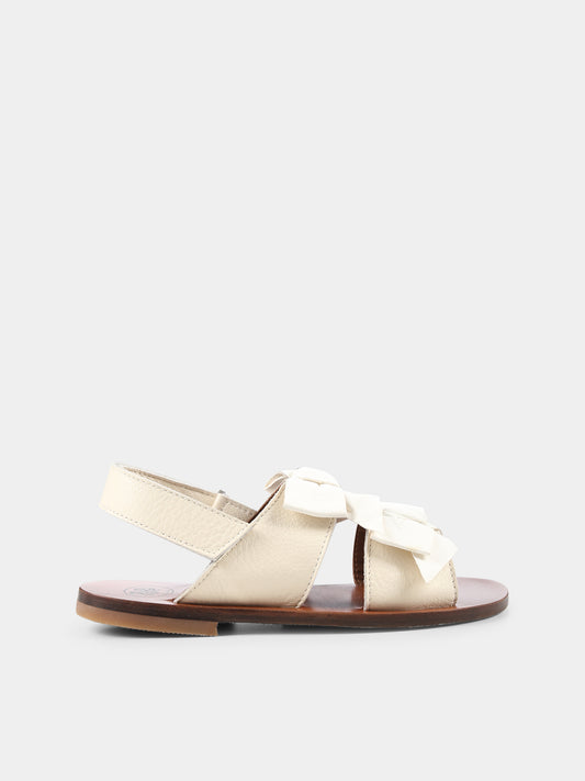 Sandali avorio per bambina con fiocchi,Pèpè,01232 2F VLC SOUFSC MILK
