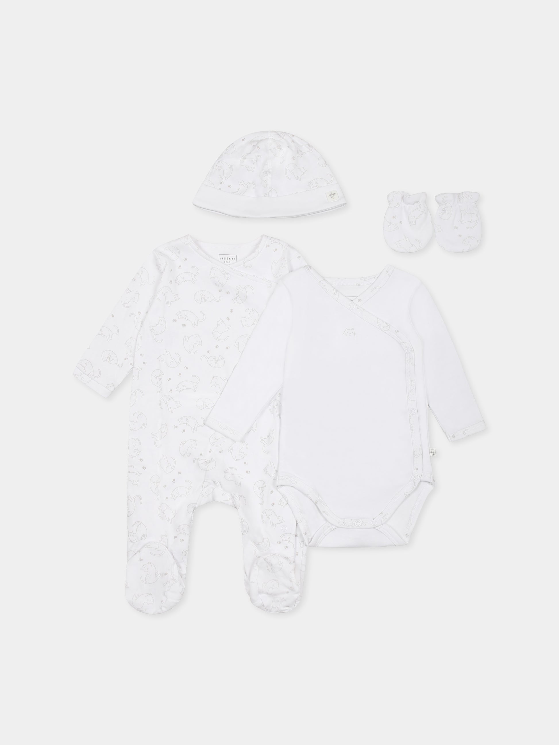 Set tutina bianco per neonati con gatto,Carrement Beau,Y30004 10P