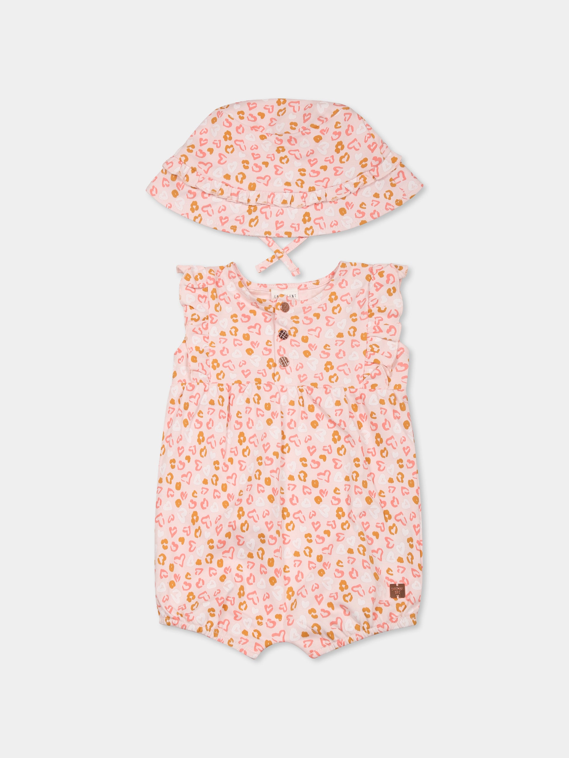 Set pagliaccetto rosa per neonata con cuori all over,Carrement Beau,Y30014 43B