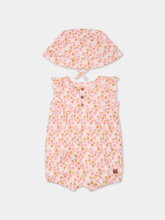 Set pagliaccetto rosa per neonata con cuori all over,Carrement Beau,Y30014 43B