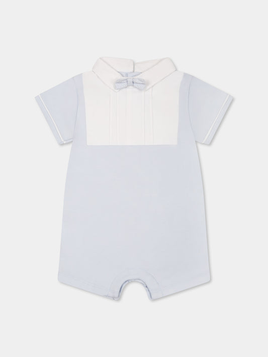 Light blue romper for baby boy with bow tie