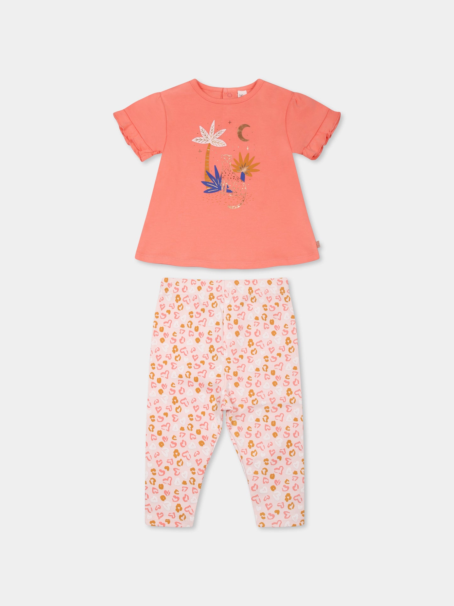 Completo rosa per neonata con stampa leopardo,Carrement Beau,Y30079 43B