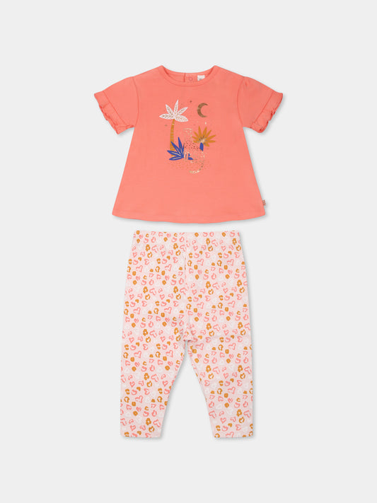 Completo rosa per neonata con stampa leopardo,Carrement Beau,Y30079 43B