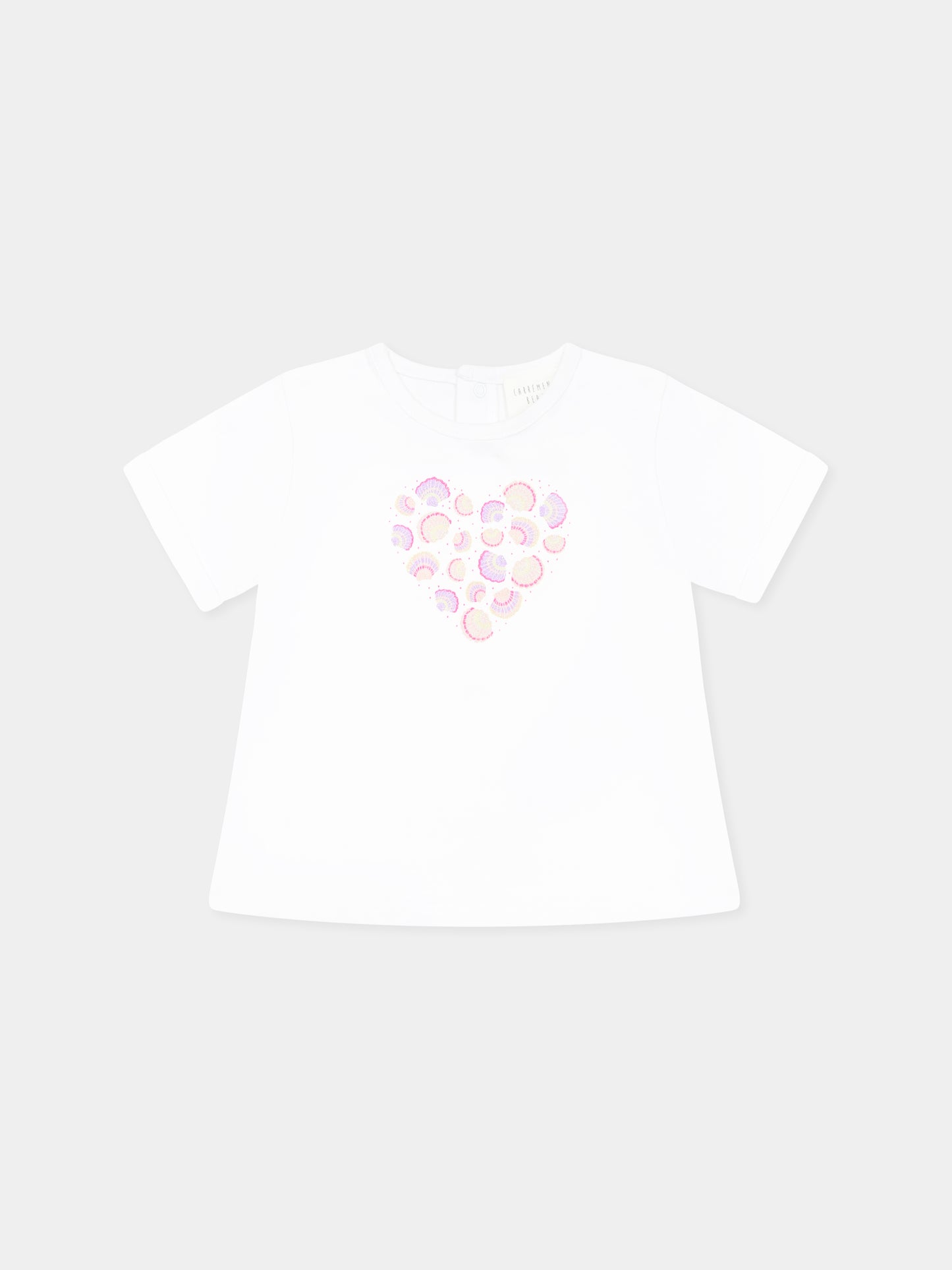 T-shirt bianca per neonata con cuore e conchiglie,Carrement Beau,Y30115 10P