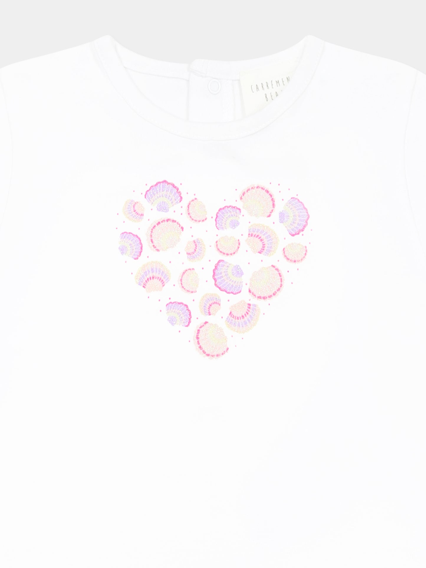 T-shirt bianca per neonata con cuore e conchiglie,Carrement Beau,Y30115 10P