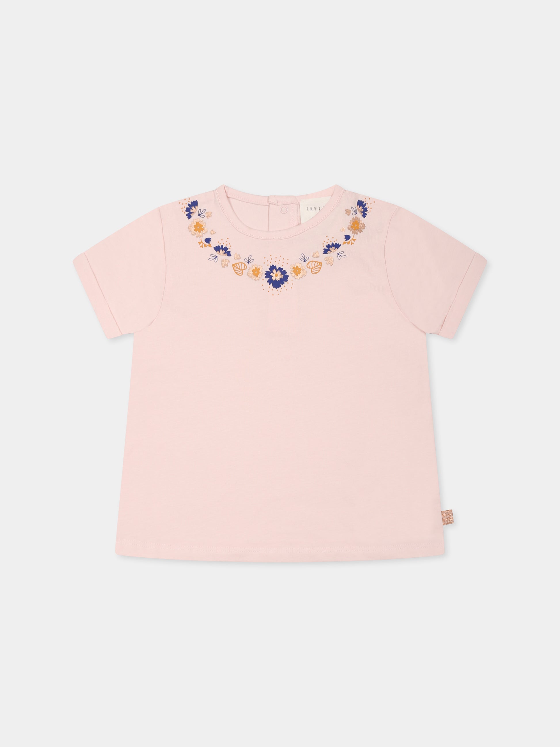 T-shirt rosa per neonata con fiori,Carrement Beau,Y30117 43B