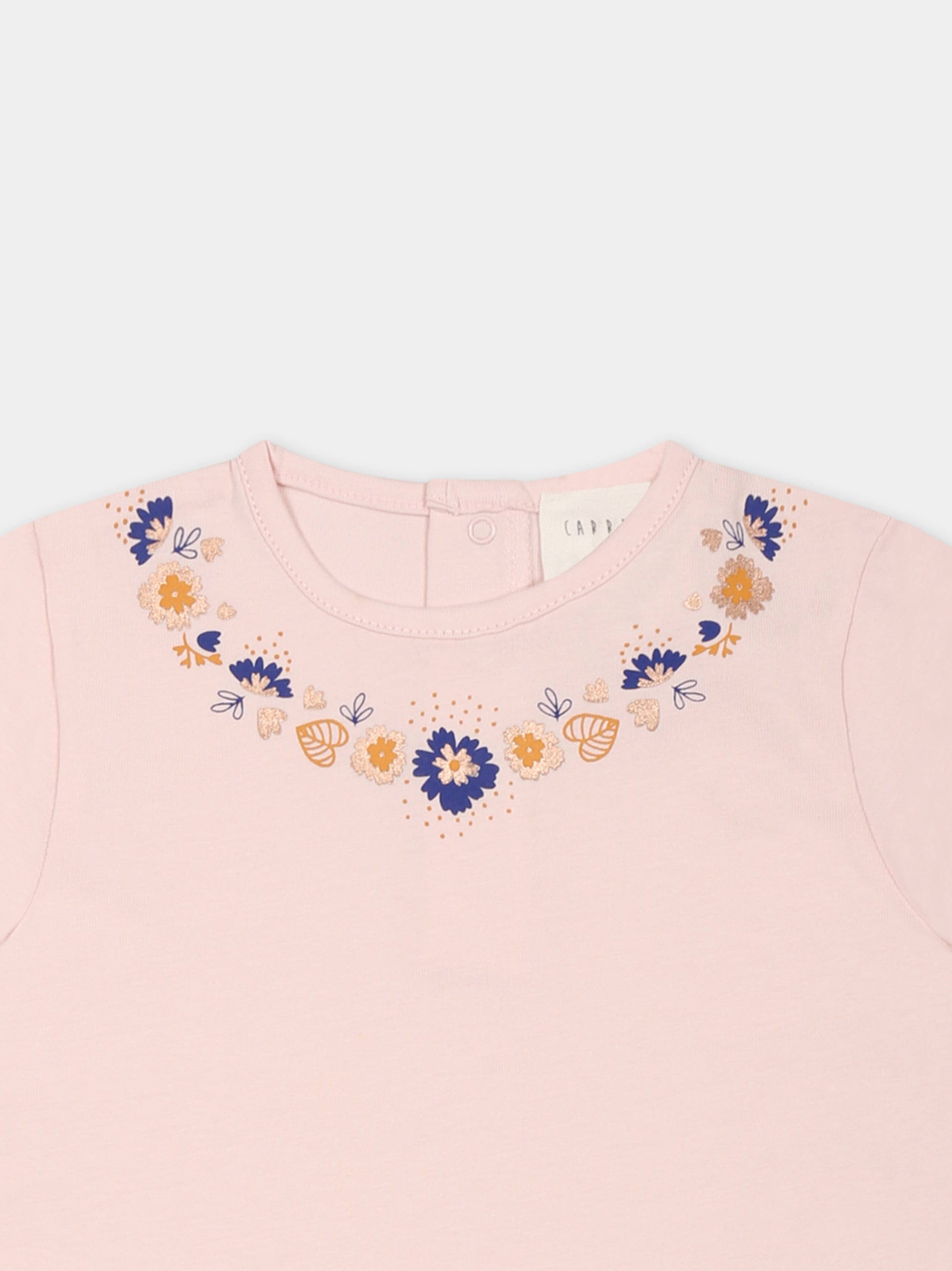 T-shirt rosa per neonata con fiori,Carrement Beau,Y30117 43B