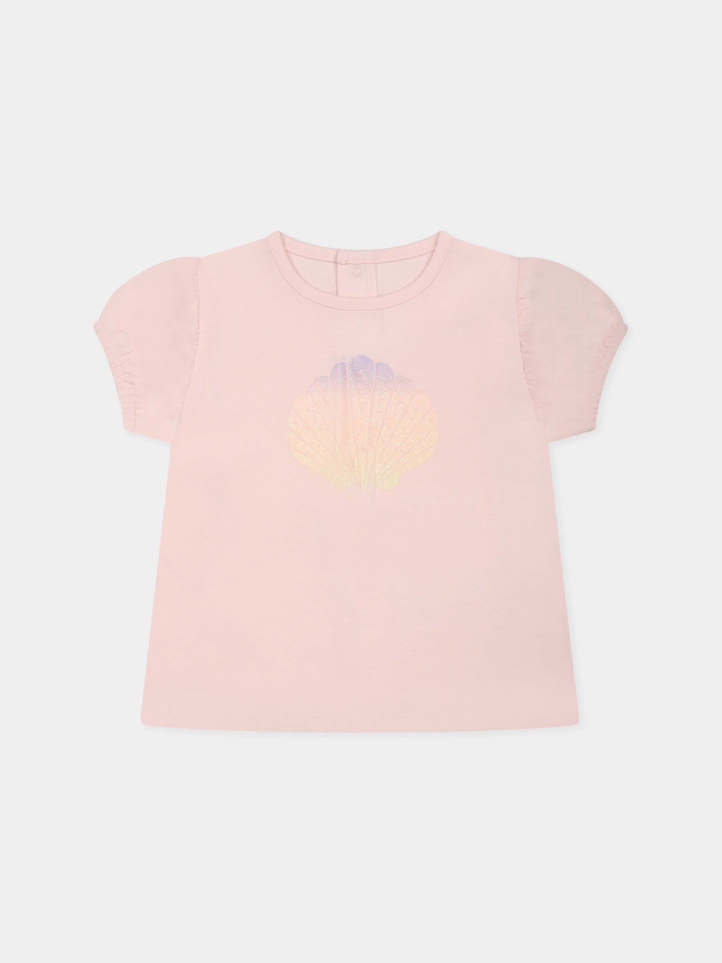 Pink t-shirt for baby girl with shell