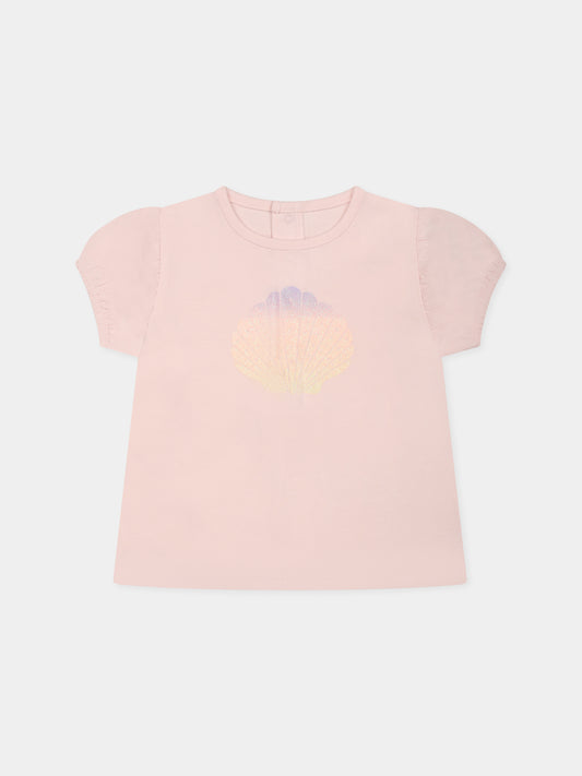 Pink t-shirt for baby girl with shell