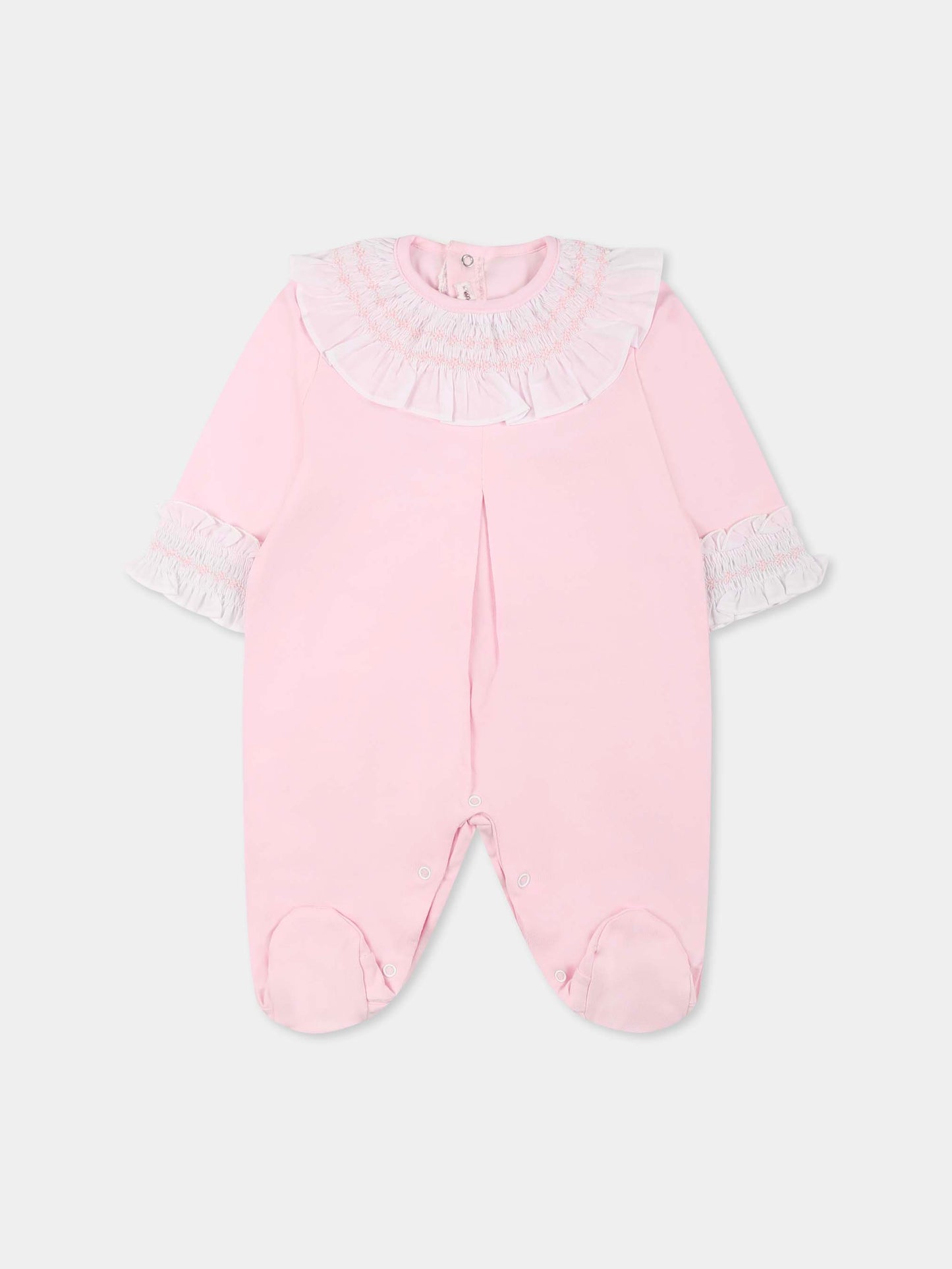 Pink babygrow for baby girl with embroidery