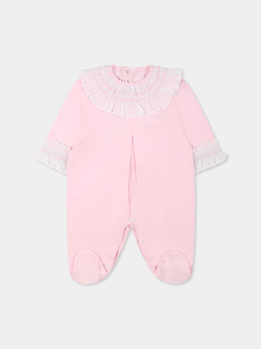Pink babygrow for baby girl with embroidery