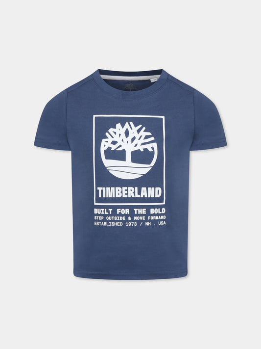 T-shirt blu per bambino con logo,Timberland,T60082 82H
