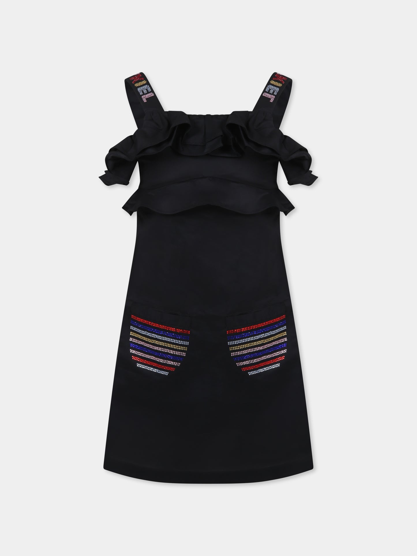 Vestito nero per bambina con logo e strass,Sonia Rykiel Paris,A00145 09B