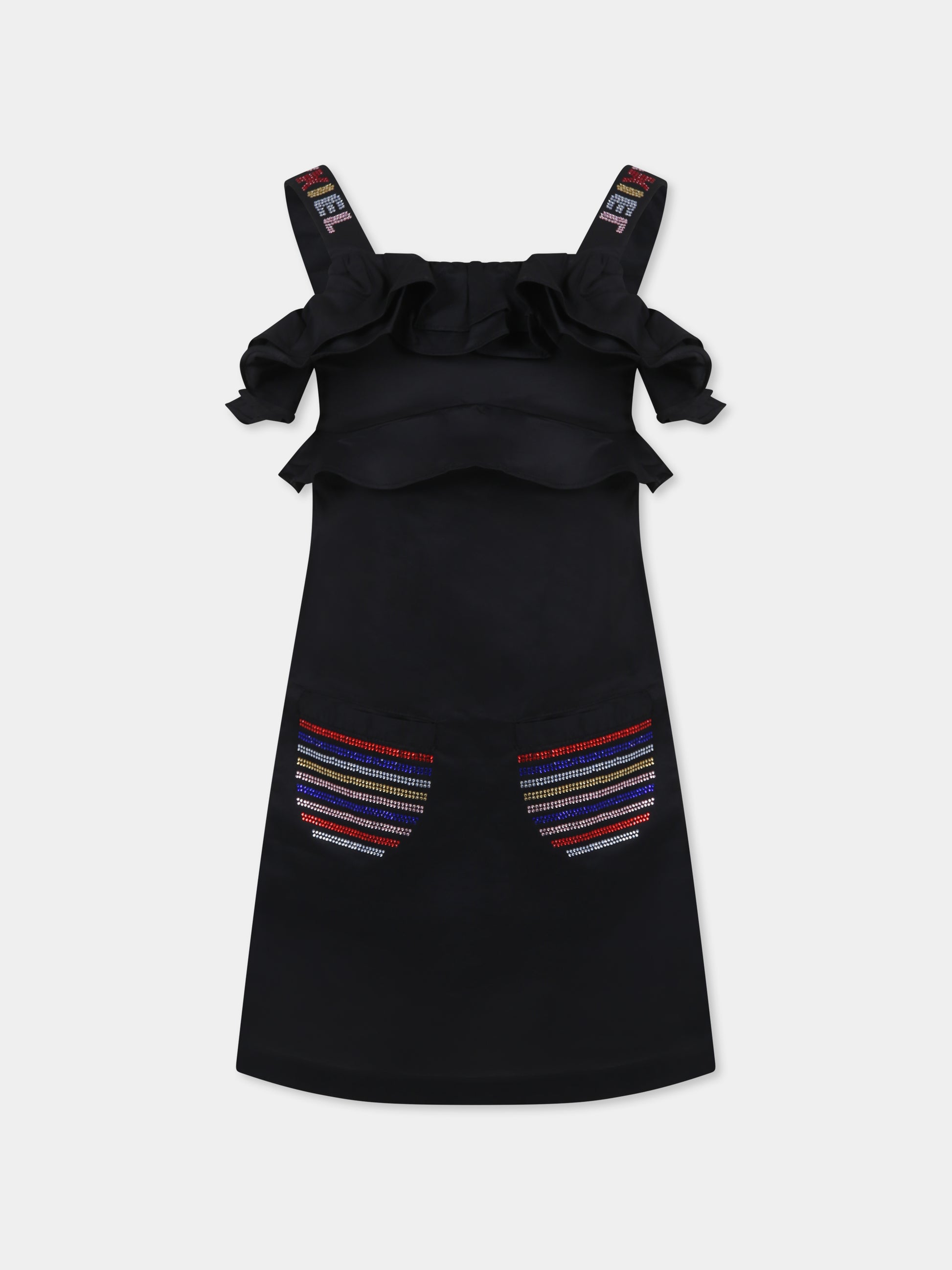 Vestito nero per bambina con logo e strass,Sonia Rykiel Paris,A00145 09B