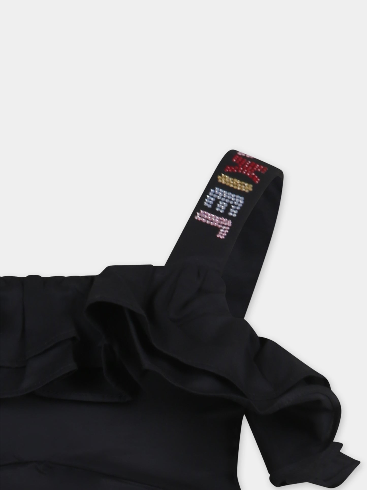 Vestito nero per bambina con logo e strass,Sonia Rykiel Paris,A00145 09B