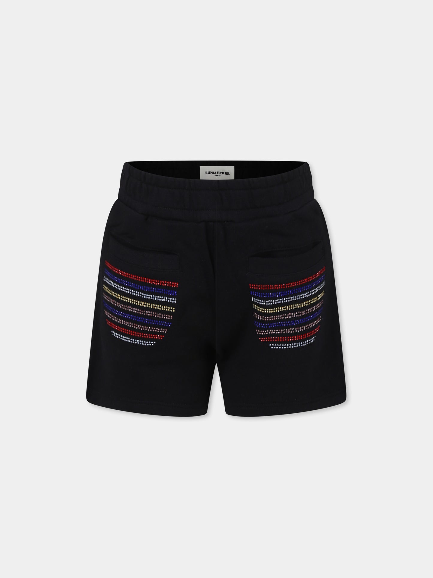 Shorts neri per bambina con logo e strass,Sonia Rykiel Paris,A00172 09B