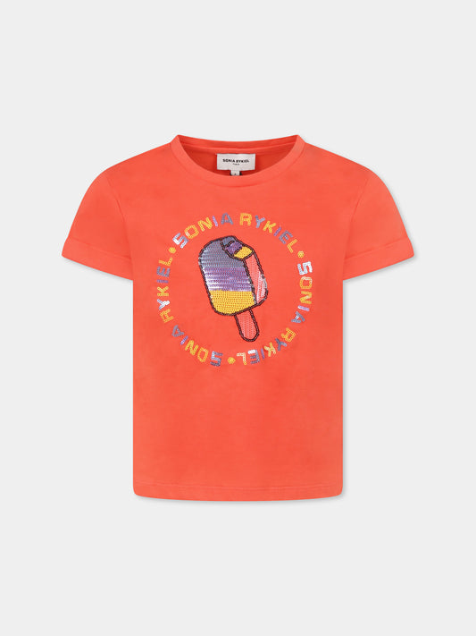 T-shirt rossa per bambina con logo e gelato,Sonia Rykiel Paris,A00175 402
