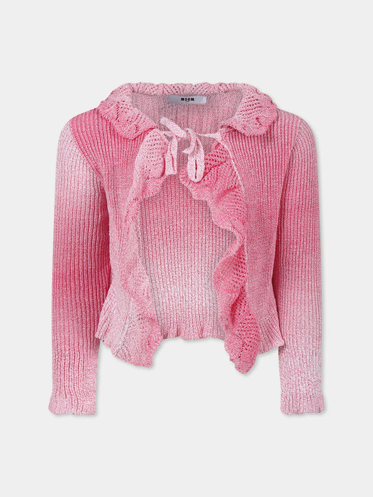 Cardigan rosa per bambina con logo,Msgm Kids,S5MSJGCA146 MS003