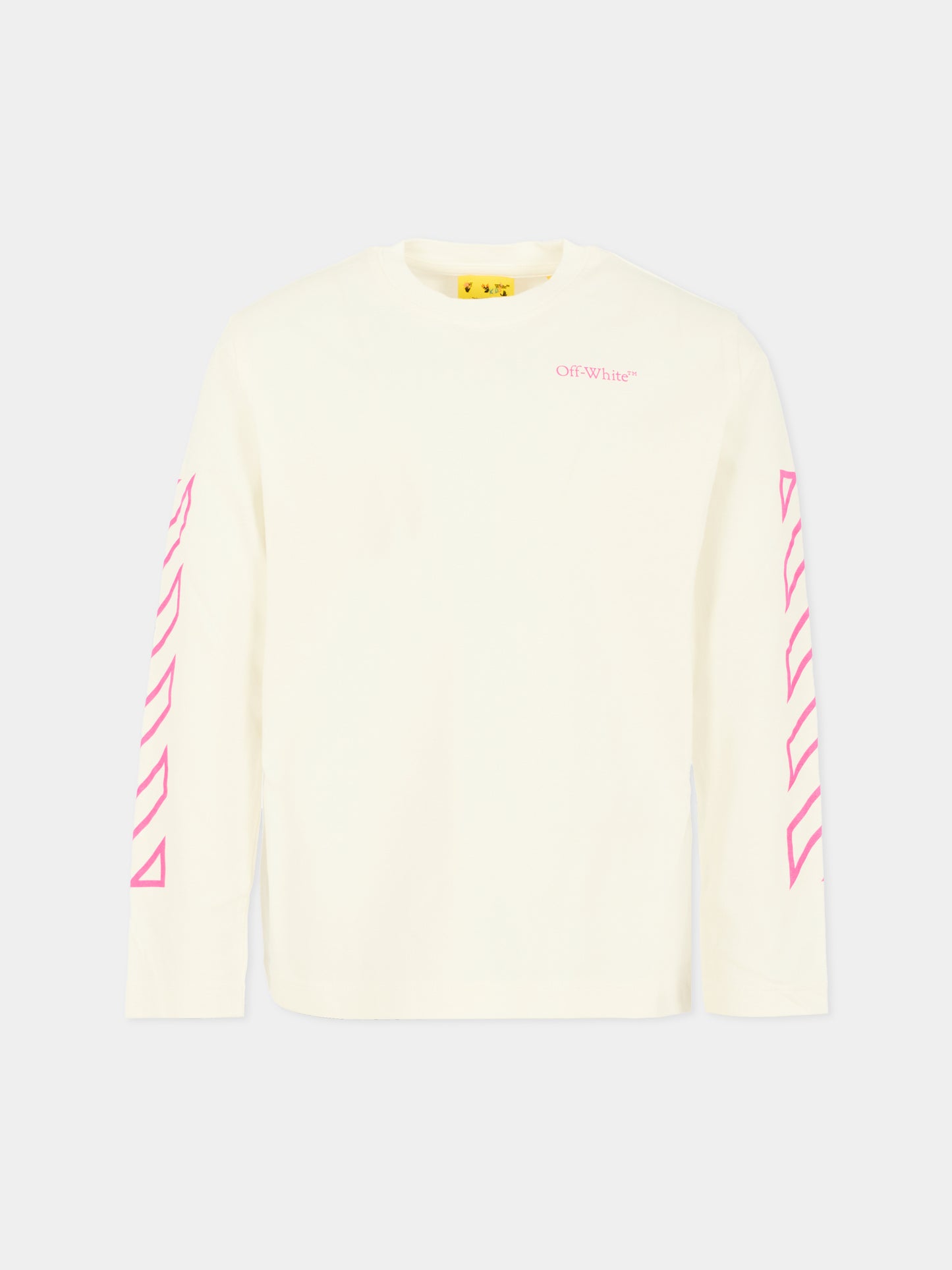 T-shirt avorio per bambina con freccia,Off White,OGAB001F25JER0050132