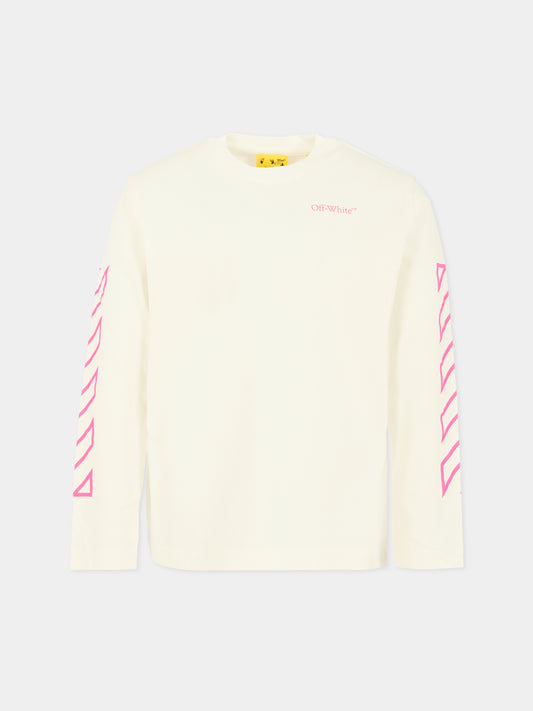 T-shirt avorio per bambina con freccia,Off White,OGAB001F25JER0050132