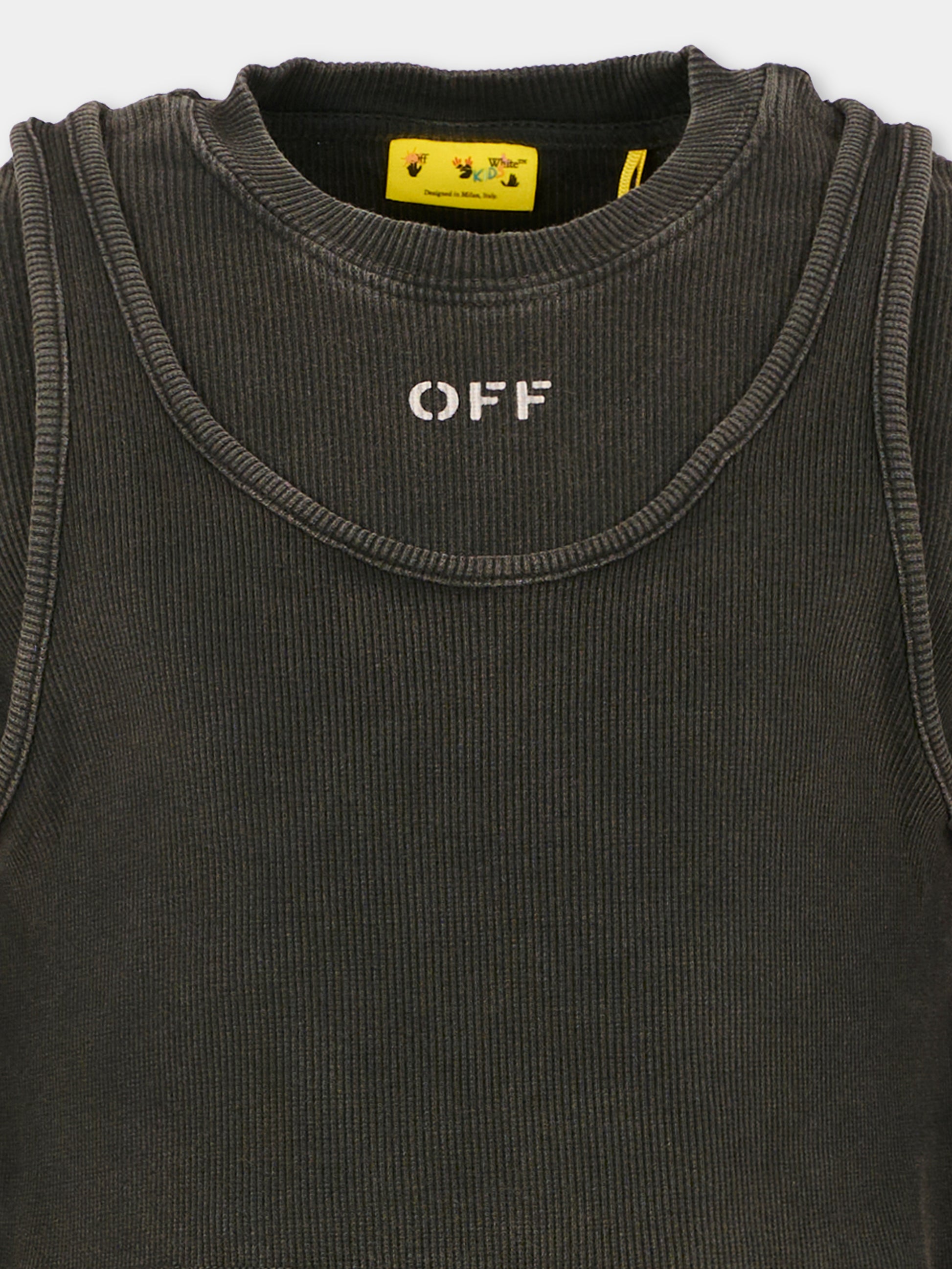 T-shirt crop grigia per bambina con logo,Off White,OGAB00BF25JER0010701