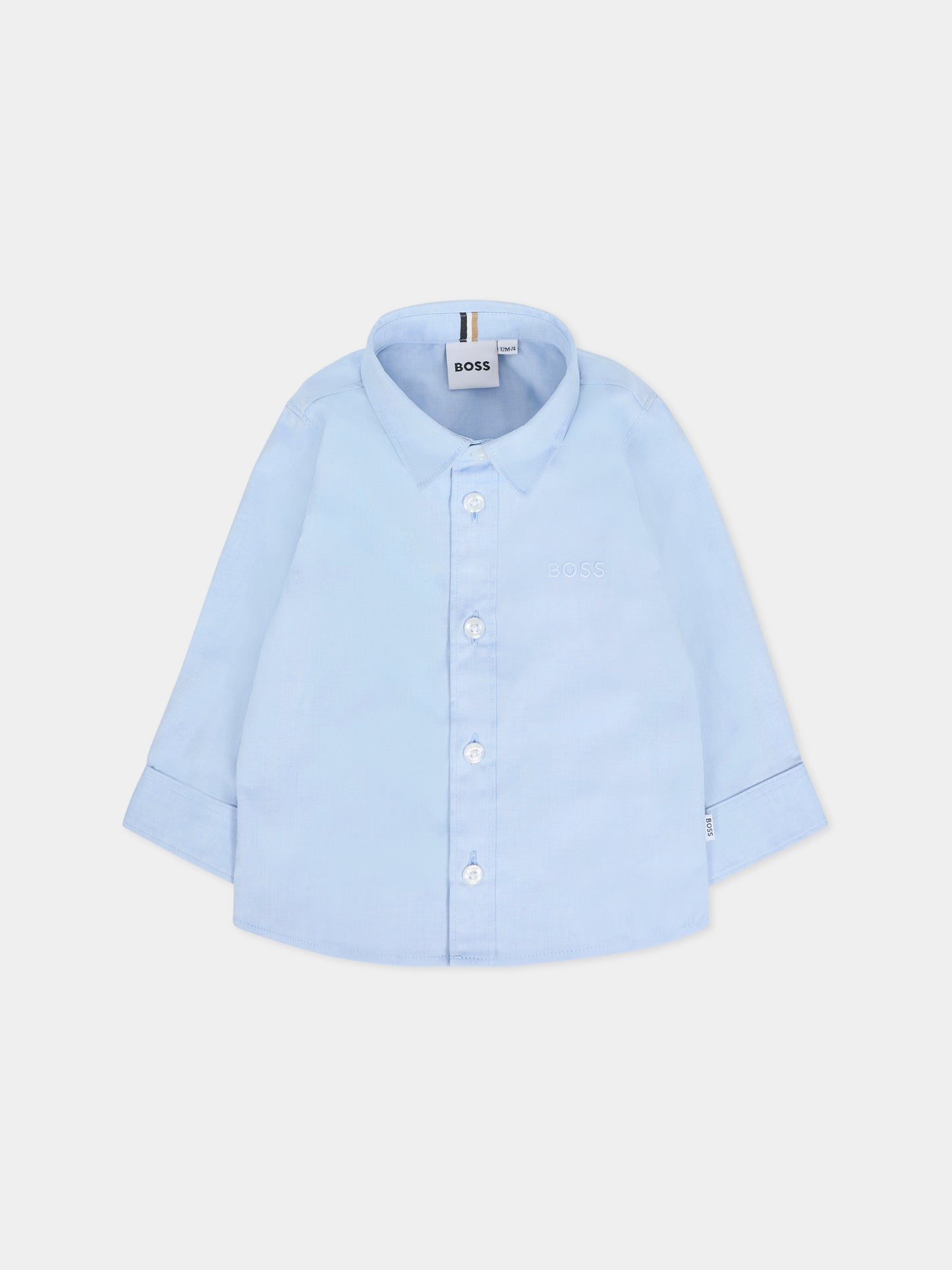 Camicia azzurra per neonato con logo bianco,Boss,J52681 77D