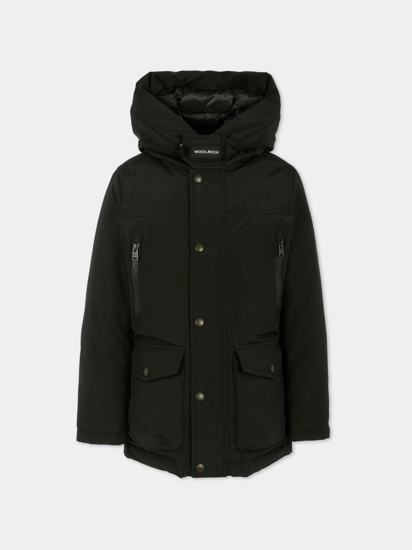 Parka New Ramar Arctic nero per bambino con logo,Woolrich Kids,CFWKOU0464MRUT0641 - UT0641 - BLK