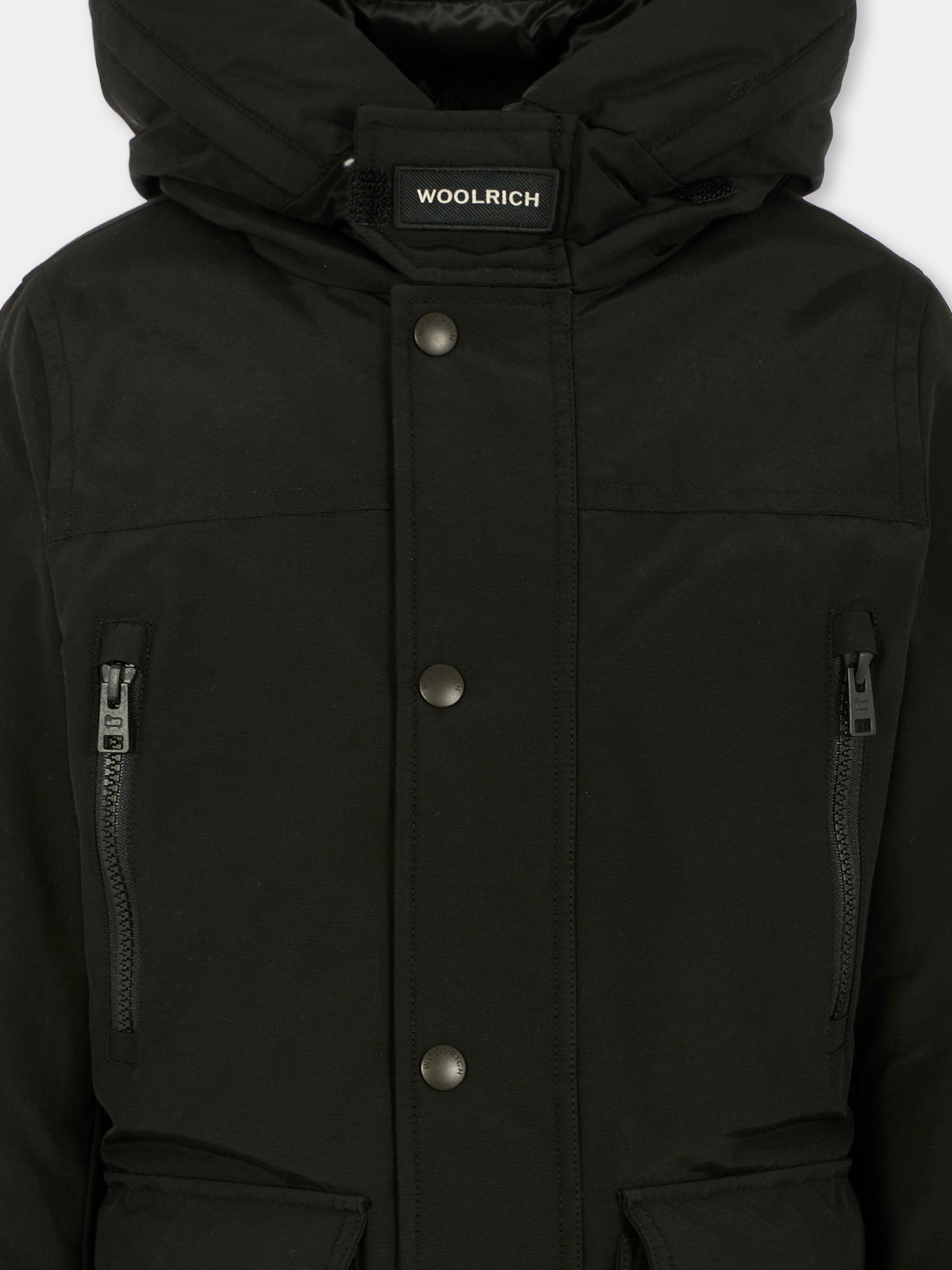 Parka New Ramar Arctic nero per bambino con logo,Woolrich Kids,CFWKOU0464MRUT0641 - UT0641 - BLK