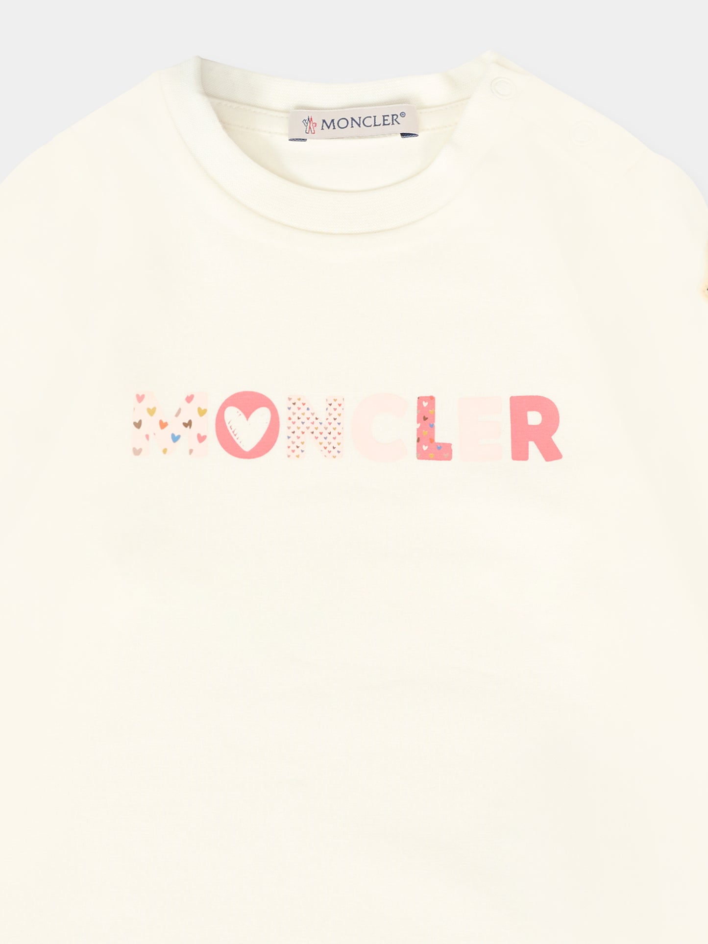 T-shirt avorio per neonata con logo,Moncler Kids,K2951 8D00006 89AUM 034