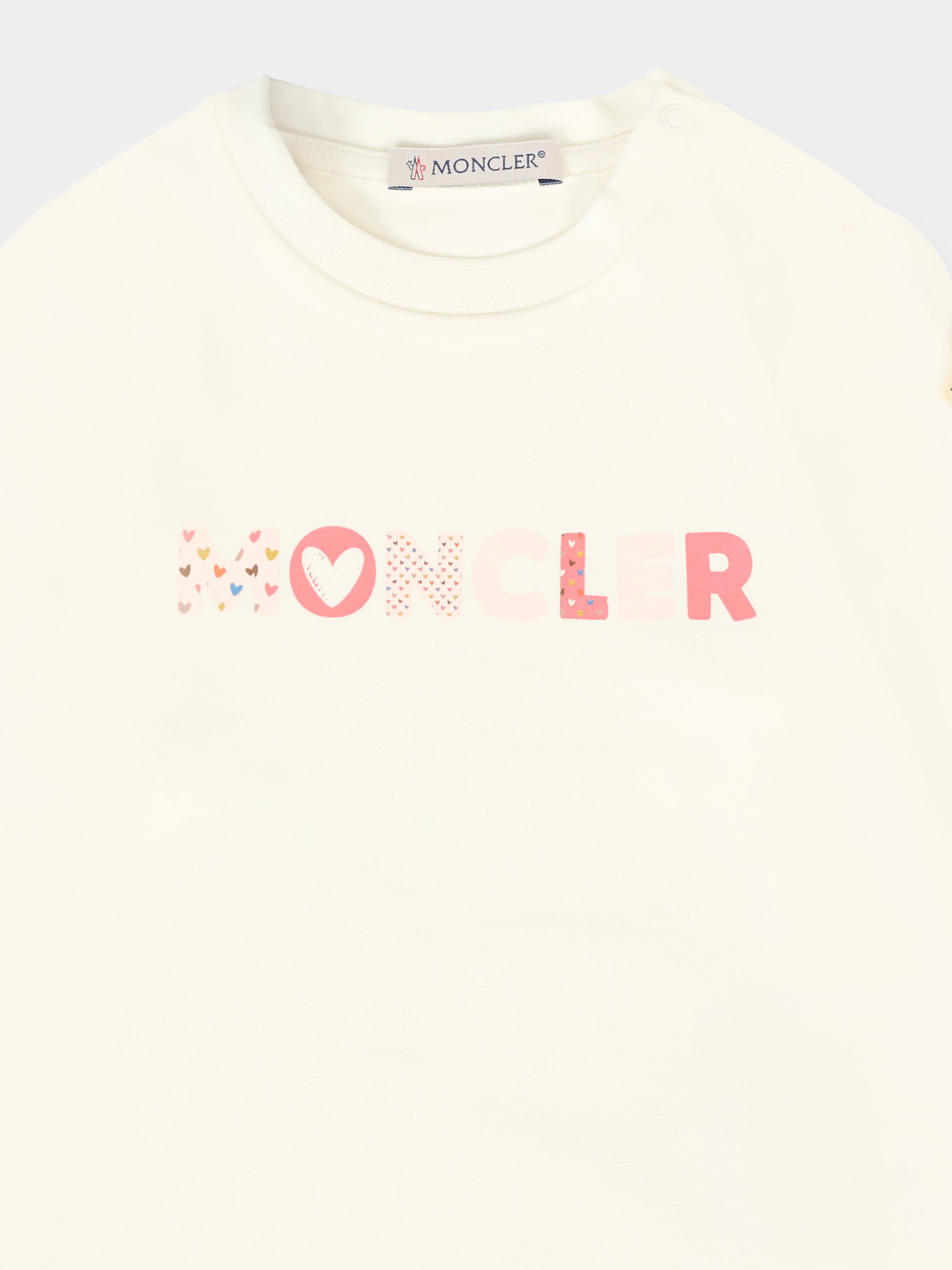 T-shirt avorio per neonata con logo,Moncler Kids,K2951 8D00006 89AUM 034