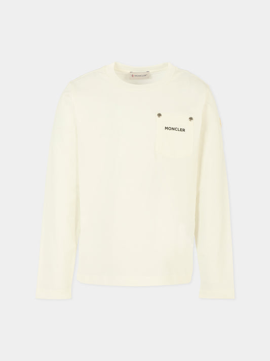 T-shirt bianca per bambino con logo,Moncler Kids,K2954 8D00003 89AFV 034
