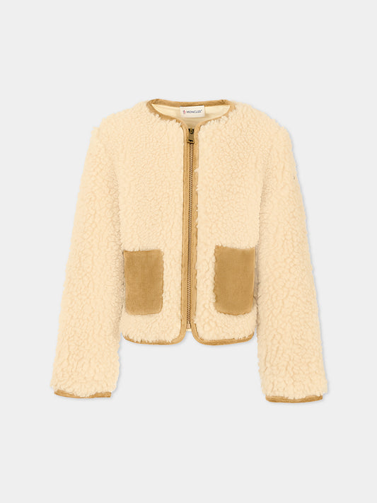 Ecopelliccia avorio per bambina con logo,Moncler Kids,K2954 8G00022 89B1S 036