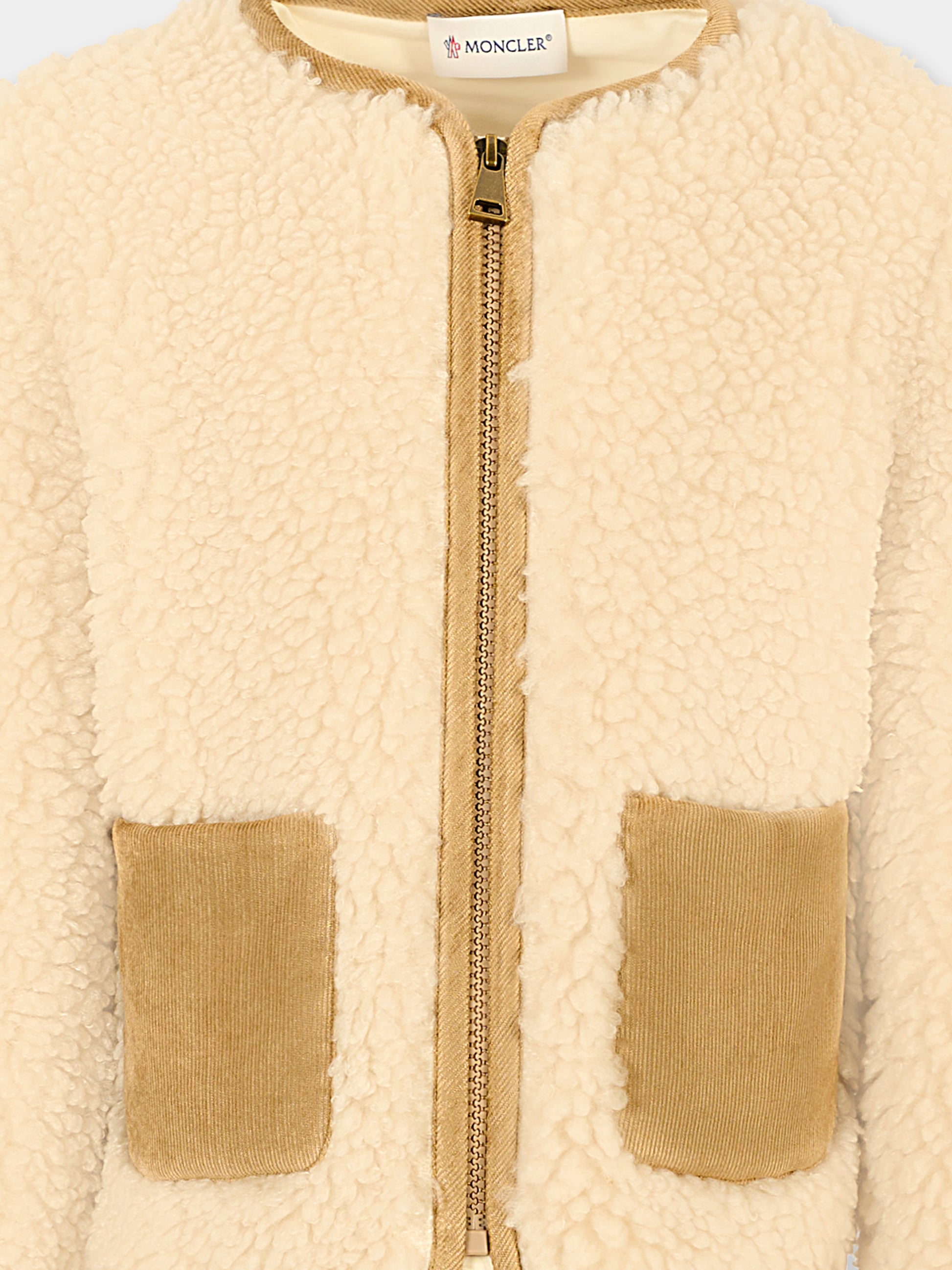 Ecopelliccia avorio per bambina con logo,Moncler Kids,K2954 8G00022 89B1S 036
