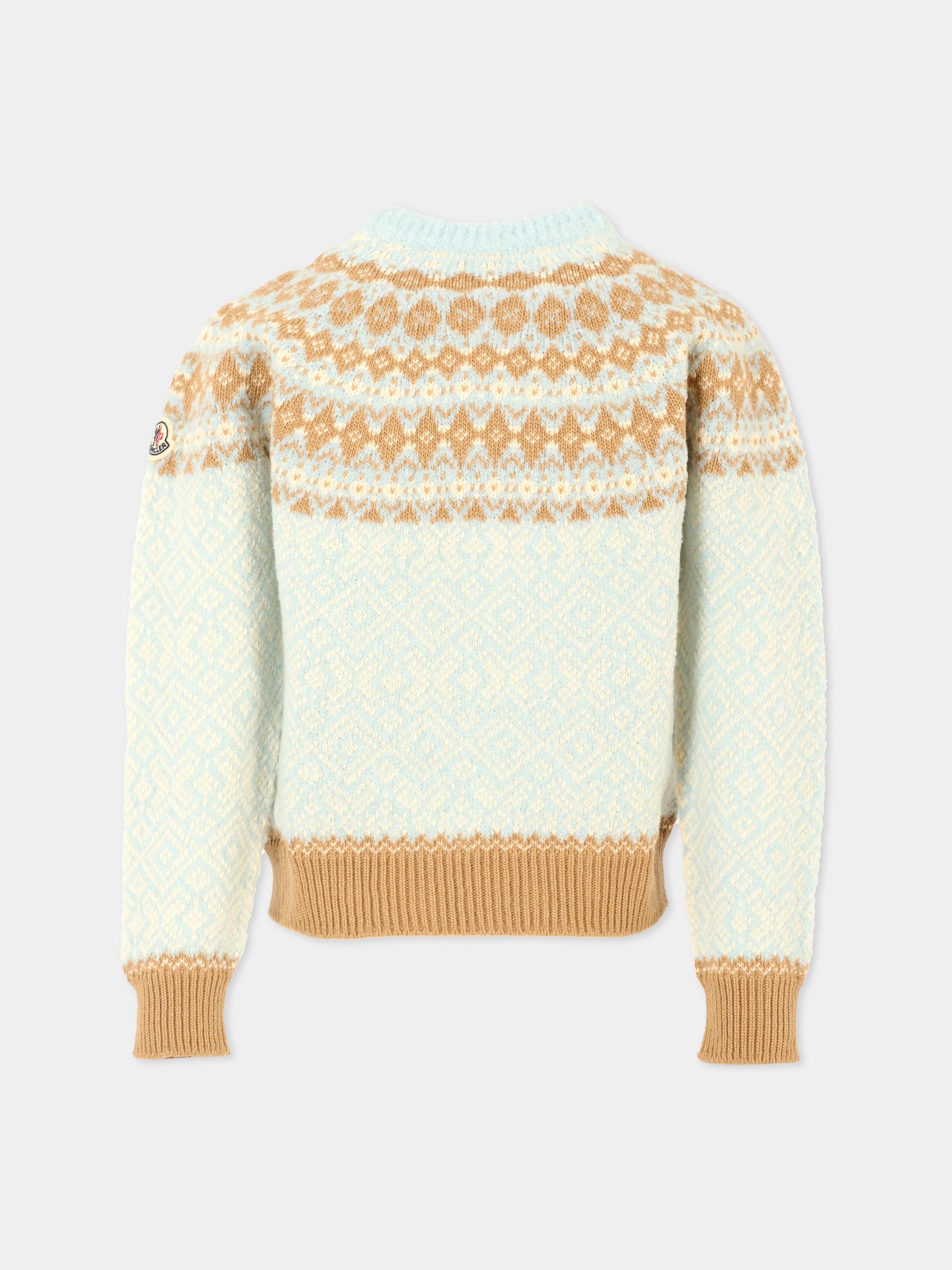 Maglione celeste per bambina con logo,Moncler Kids,K2954 9C00008 M4505 702