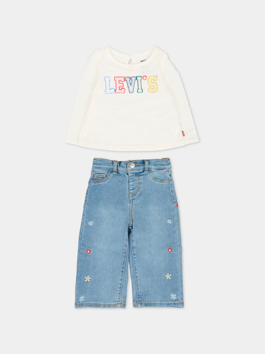 Completo avorio per neonata con logo e fiori,Levi's Kids,1EP021 W8J