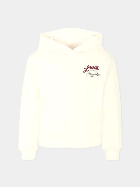 Felpa avorio per bambina con logo e cappello,Levi's Kids,EN658 W86