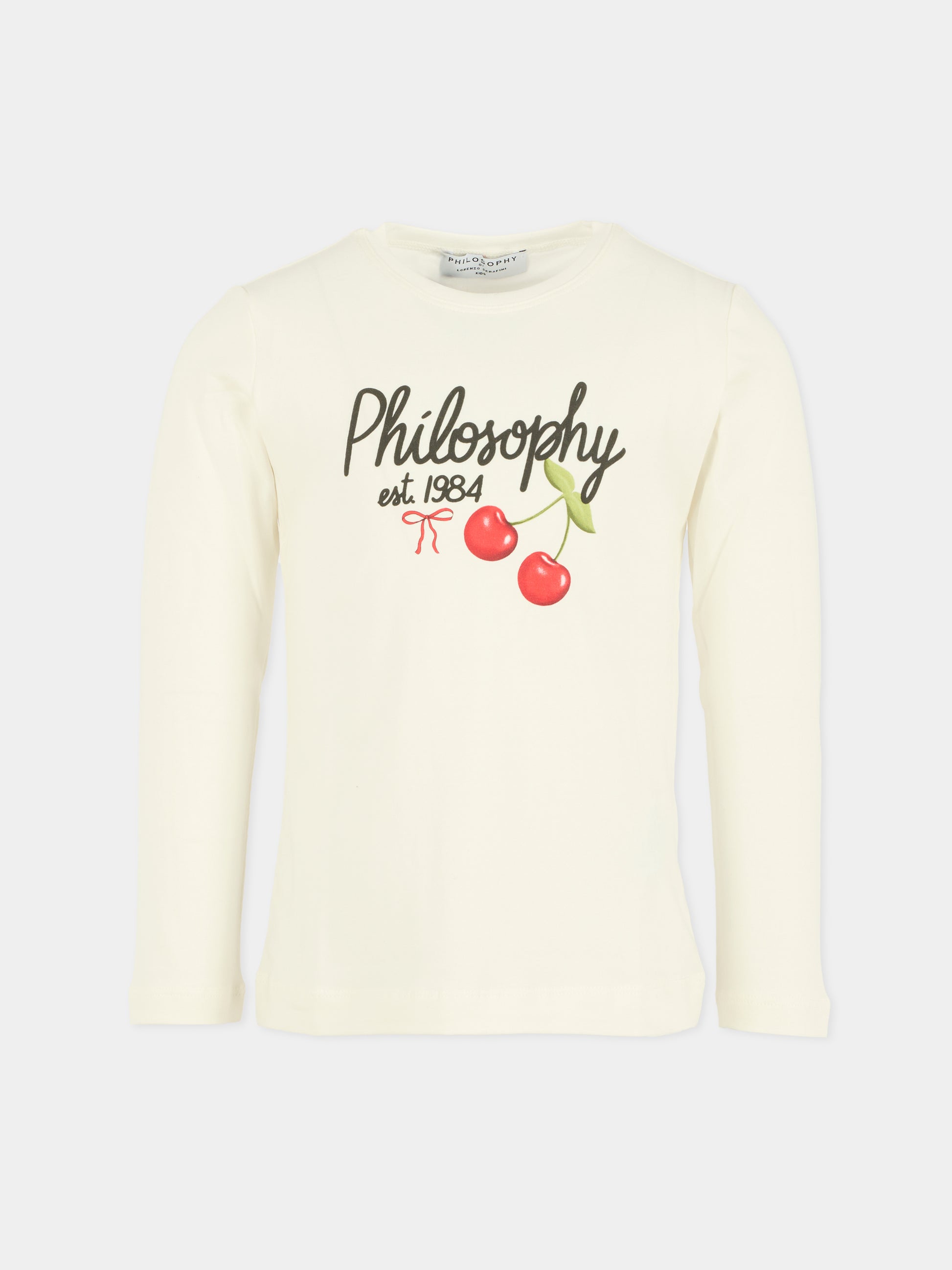 T-shirt bianca per bambina con ciliegie,Philosophy,I1F605 - 6202 - P001
