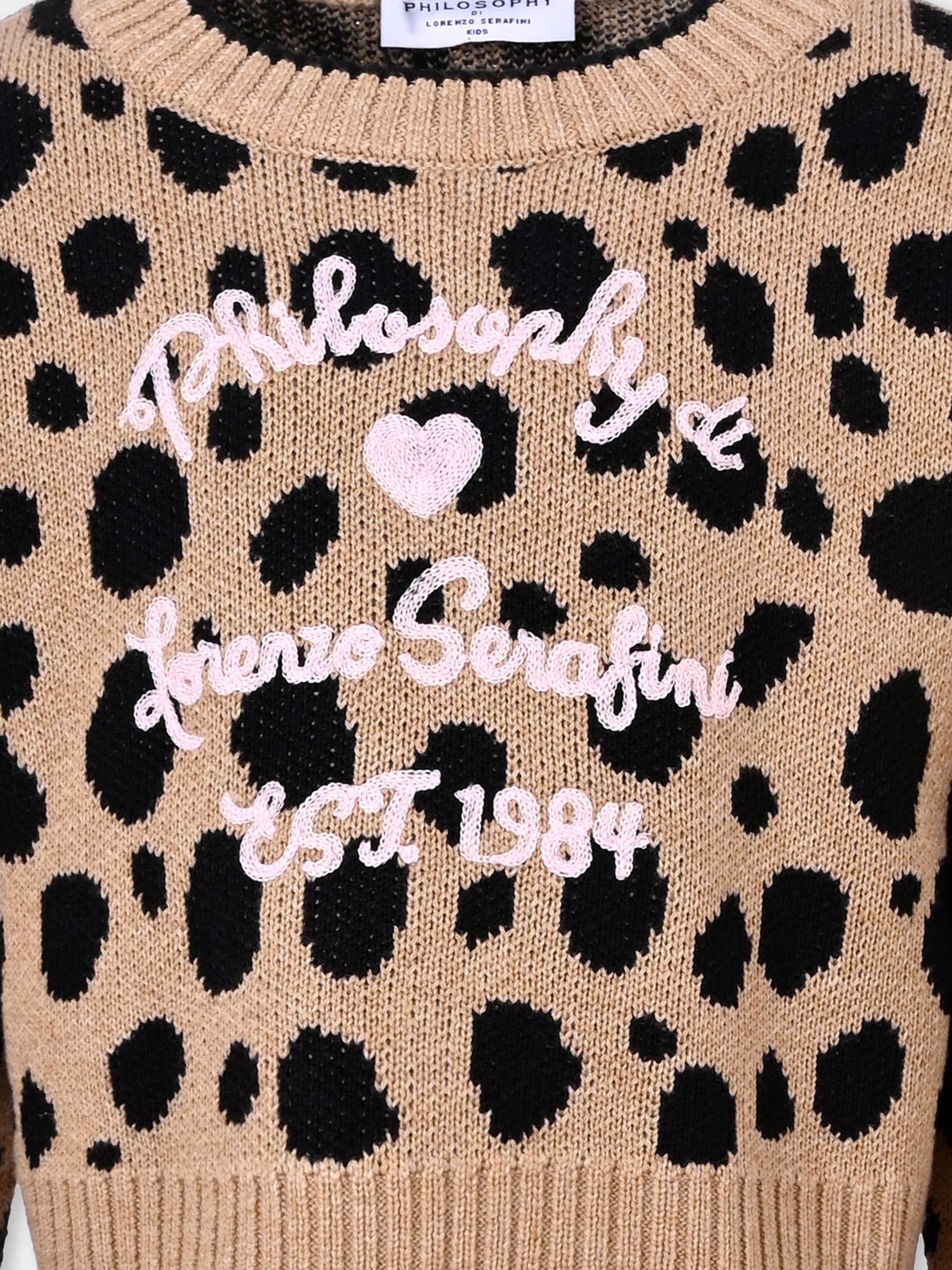 Maglione beige per bambina con pois all over,Philosophy,I9F618 - 6062 - 0080