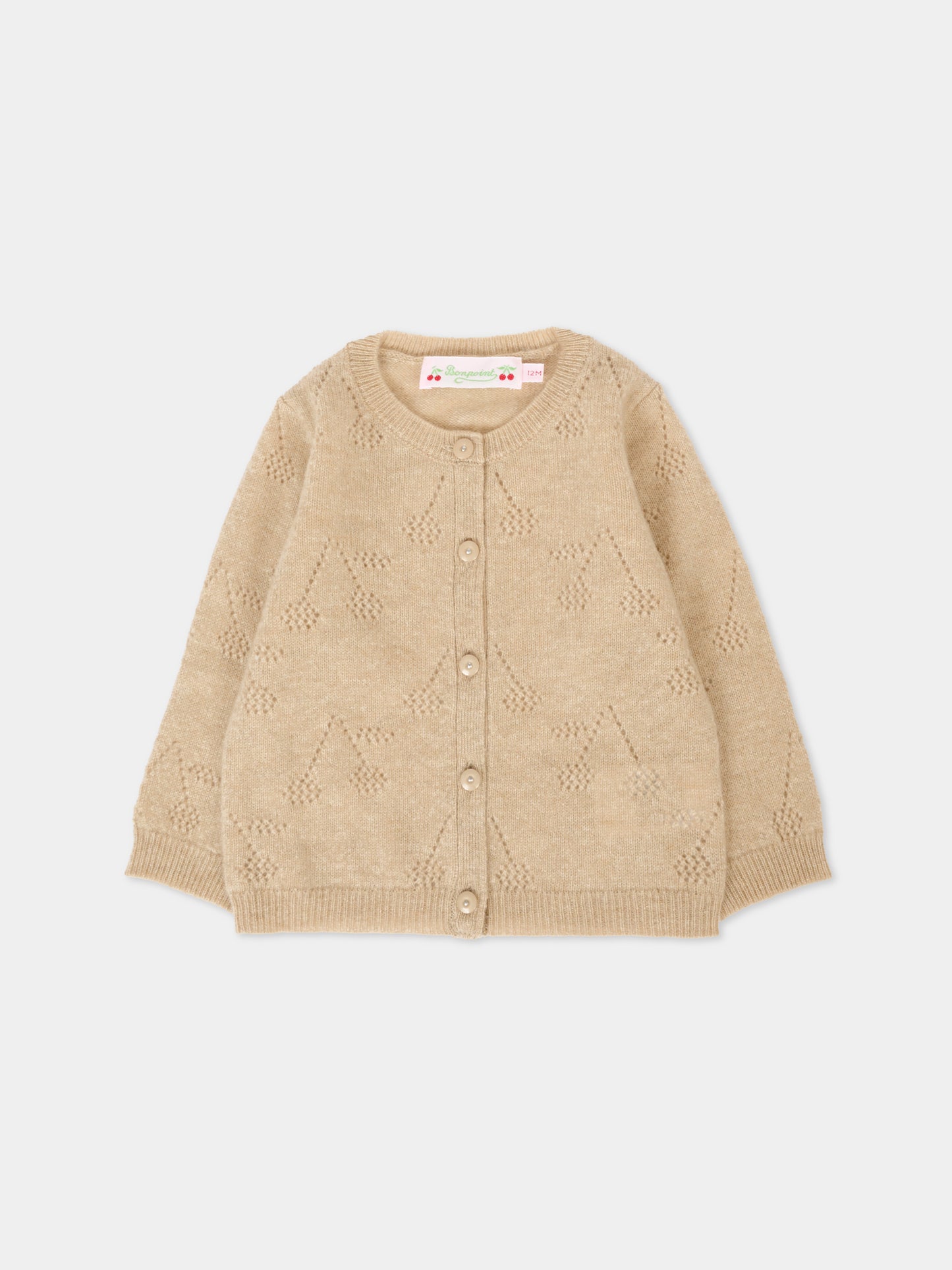 Cardigan beige per neonata con ciliegie,Bonpoint,W05XCAK00008 060