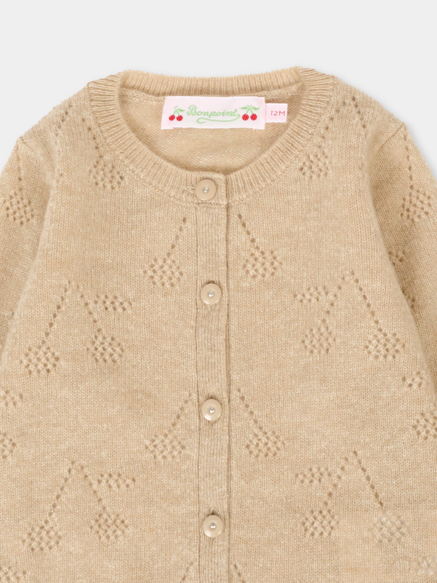 Cardigan beige per neonata con ciliegie,Bonpoint,W05XCAK00008 060