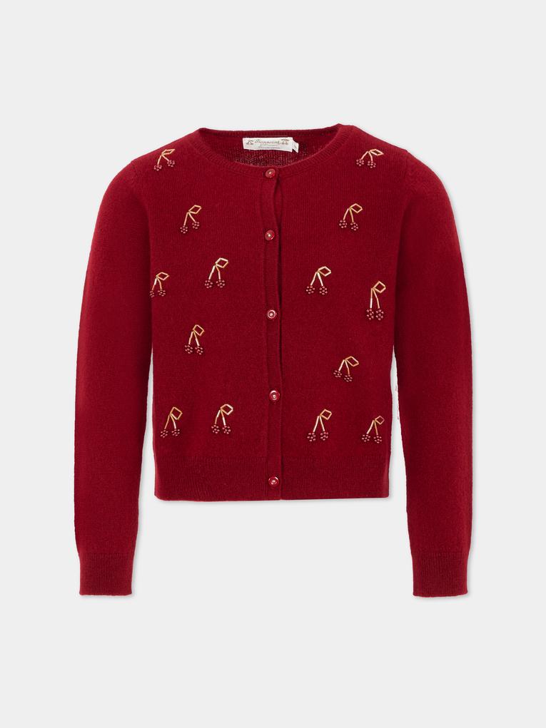 Cardigan bordeaux per bambina con ciliegie,Bonpoint,W05GCAK00035 152A