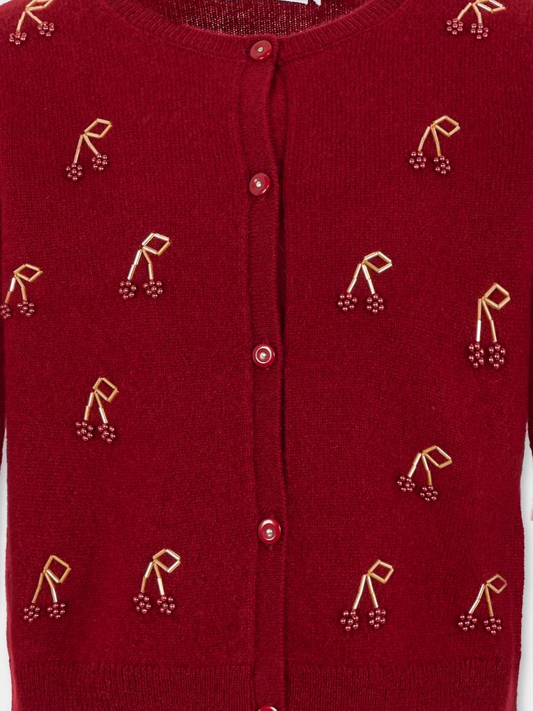 Cardigan bordeaux per bambina con ciliegie,Bonpoint,W05GCAK00035 152A