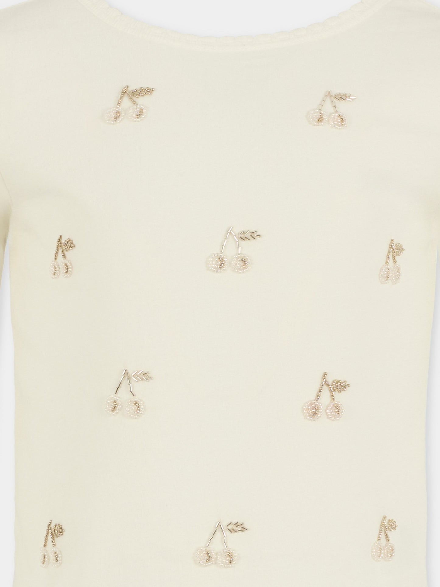 T-shirt avorio per bambina con ciliegie,Bonpoint,W05GTSK00025 102