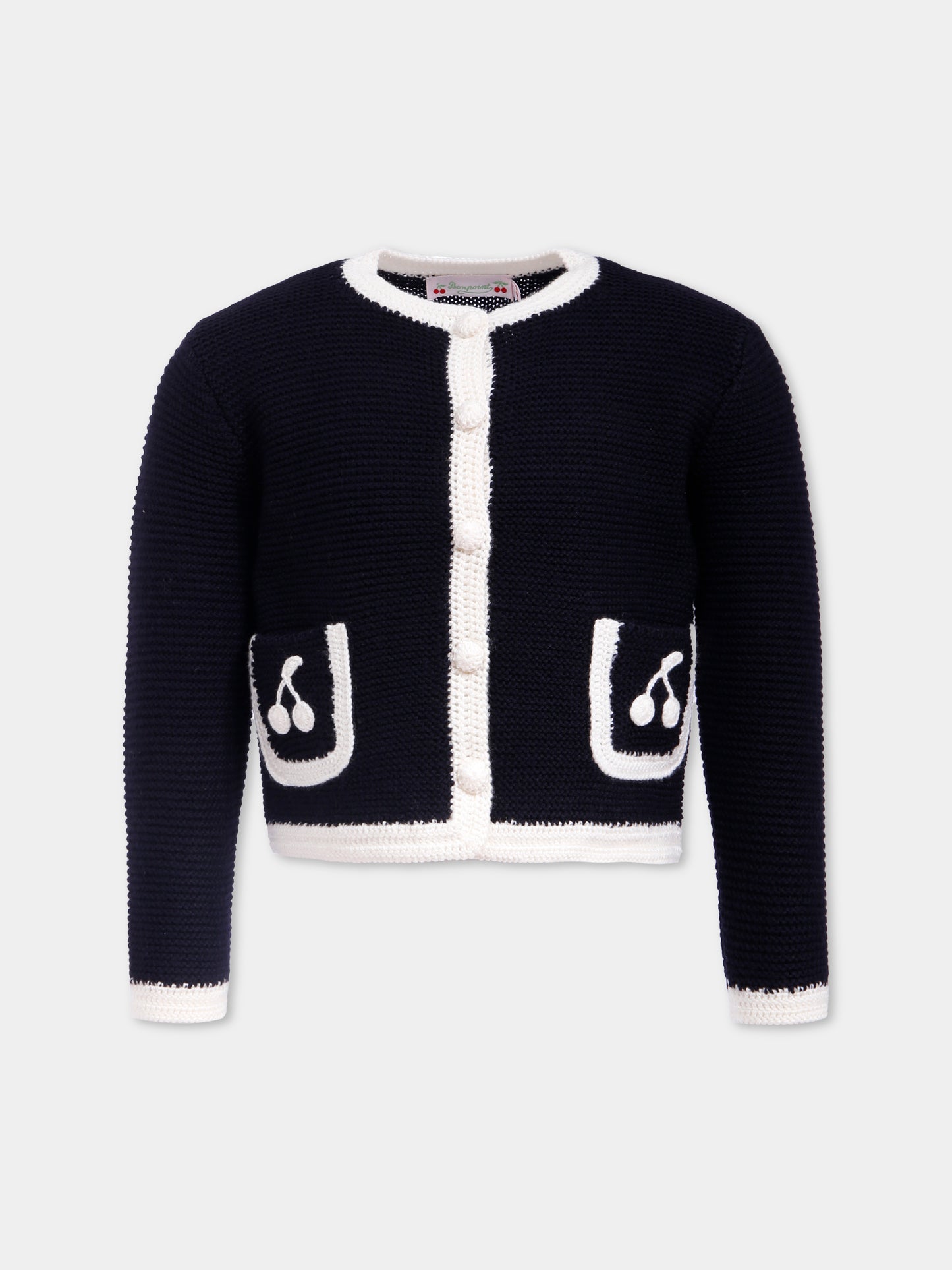 Cardigan blu per bambina con ciliegie,Bonpoint,W05GCAK00007 070