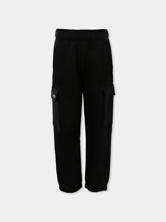 Pantaloni neri per bambini con coccodrillo,Lacoste,XJ7345 031