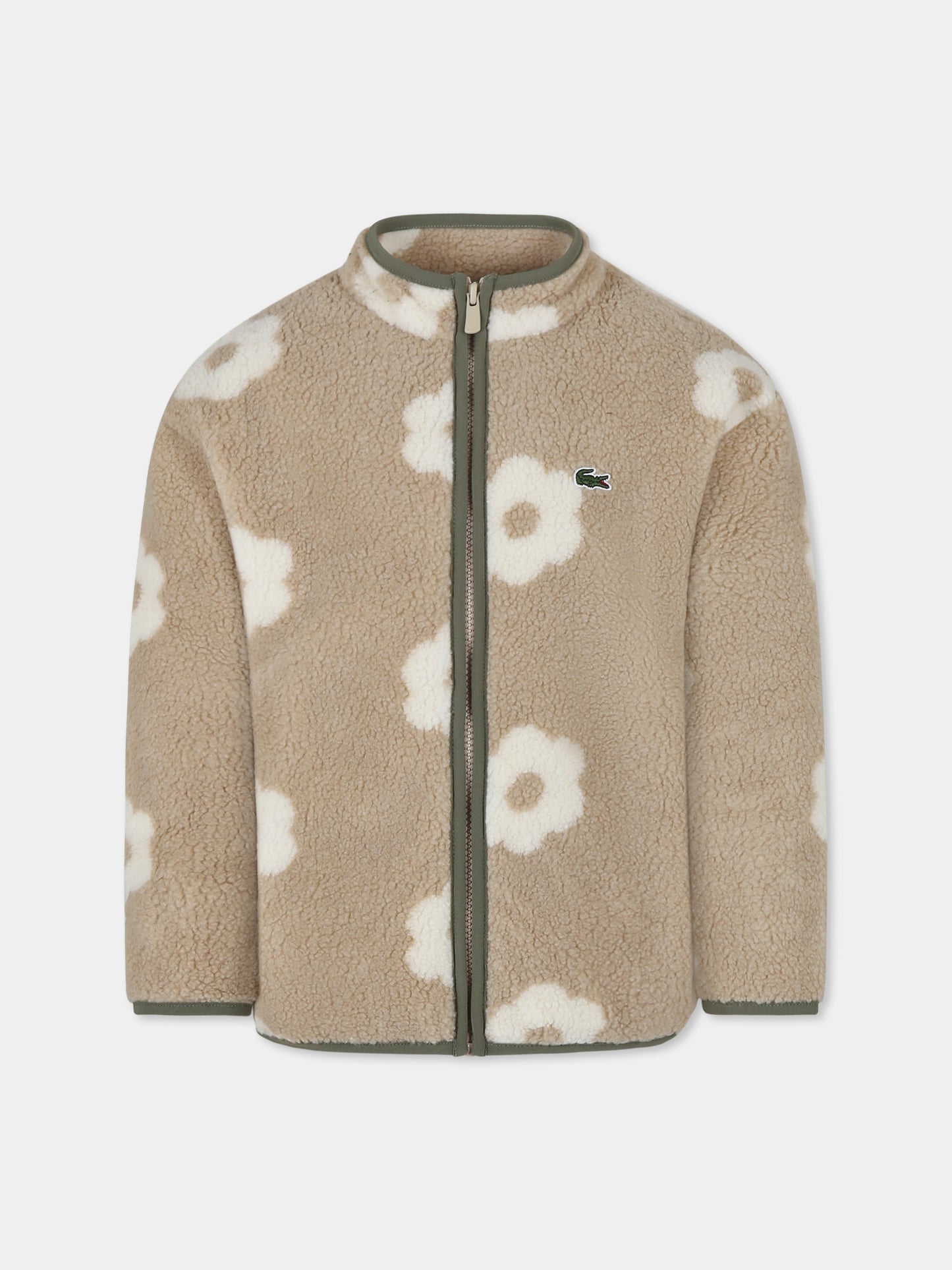 Ecopelliccia beige per bambina con coccodrillo e fiori all over,Lacoste,BJ2541 2UG