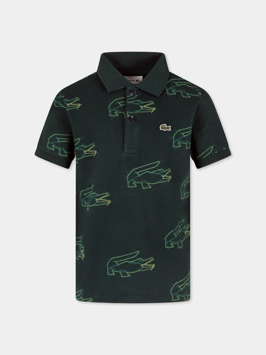 Green polo shirt for boy with crocodile
