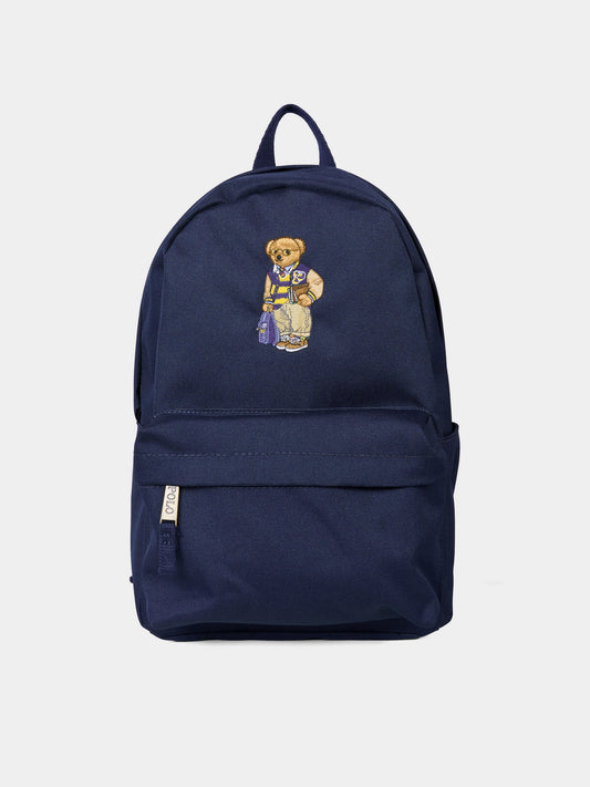 Zaino blu per bambino con Polo Bear,Ralph Lauren Kids,9AR173 BK9