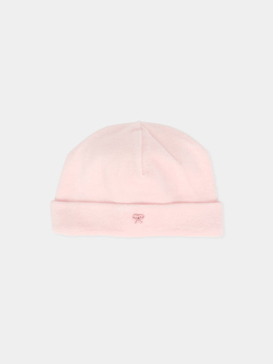 Berretto rosa per neonata con fiocco,La Stupenderia,1TBCP00L03